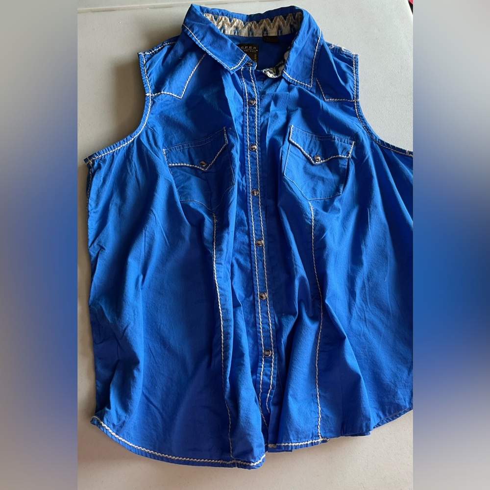 Roper Blue Sleeveless Button-Up Shirt size XXL